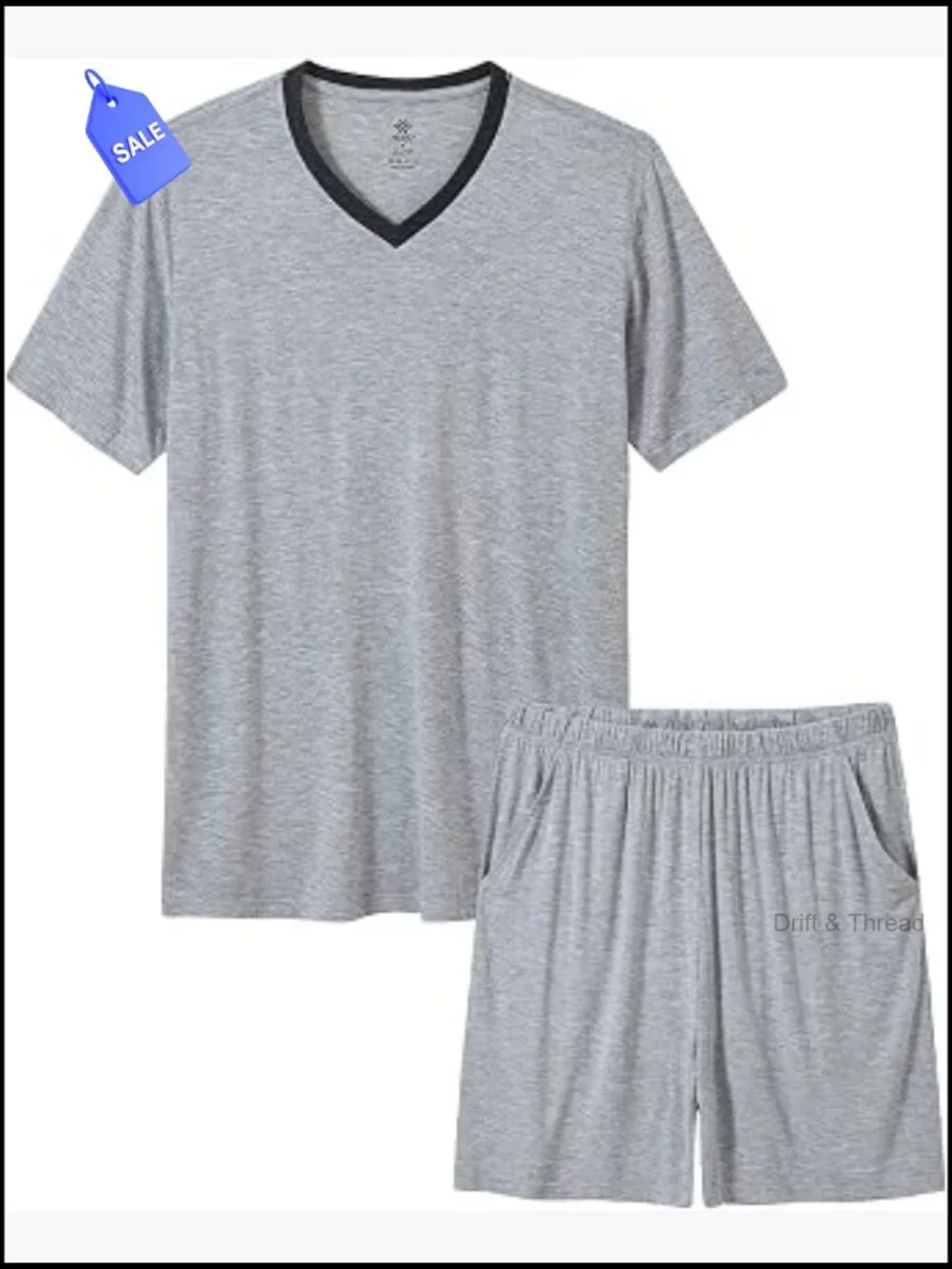 Mens 2-Piece Pajama Set Short Sleeve V-Neck Lounge Sleepwear Lightweight Rayon